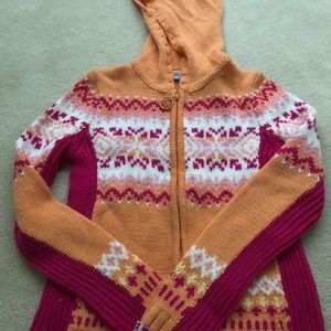 Hooded cable knit sweater